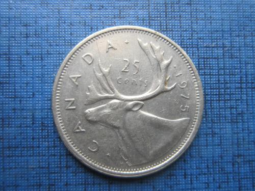 Монета 25 центов квотер Канада 1975 фауна олень