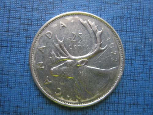 Монета 25 центов квотер Канада 1976 фауна олень