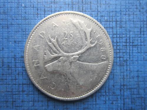 Монета 25 центов квотер Канада 1980 фауна олень