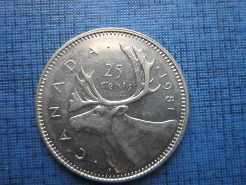 Монета 25 центов квотер Канада 1981 фауна олень