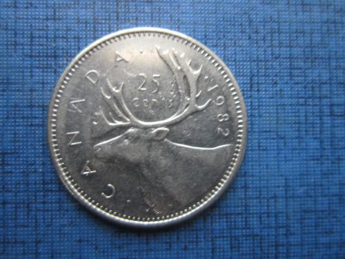 Монета 25 центов квотер Канада 1982 фауна олень
