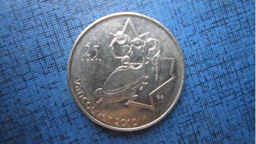 Монета 25 центов квотер Канада 2008 Олимпиада Ванкувер 2010 бобслей