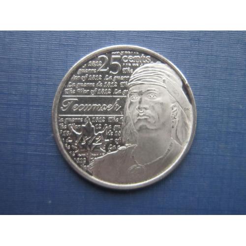 Монета 25 центов квотер Канада 2012 война 1812 генерал вождь шаенов Текумсе