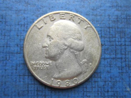 Монета 25 центов квотер США 1980 Р