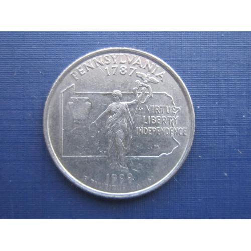 Монета 25 центов квотер США 1999 D Пенсильвания