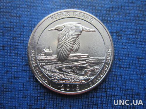Монета 25 центов квотер США 2018 D Блок остров Род Айленд фауна птица 45-й парк
