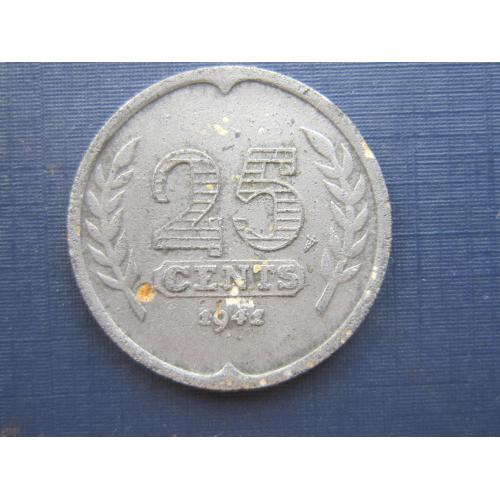 Монета 25 центов Нидерланды 1941 корабль парусник цинк оккупация