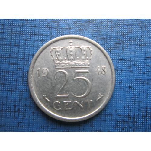 Монета 25 центов Нидерланды 1948