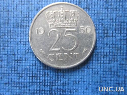 Монета 25 центов Нидерланды 1950
