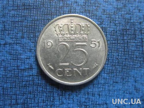 Монета 25 центов Нидерланды 1951

