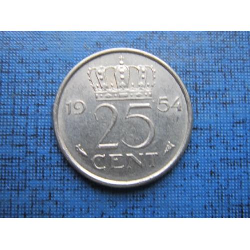 Монета 25 центов Нидерланды 1954