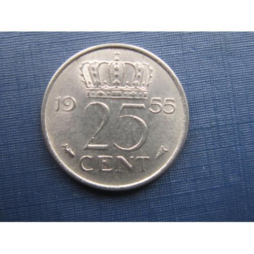Монета 25 центов Нидерланды 1955