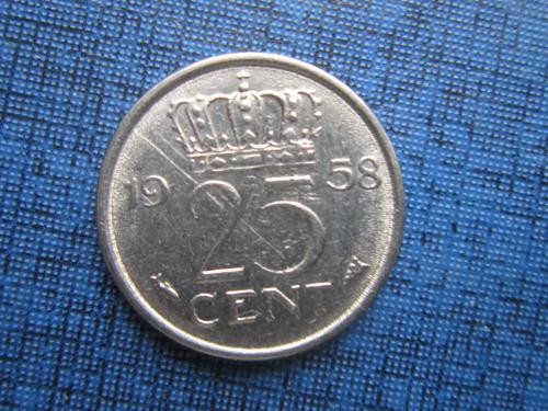 Монета 25 центов Нидерланды 1958