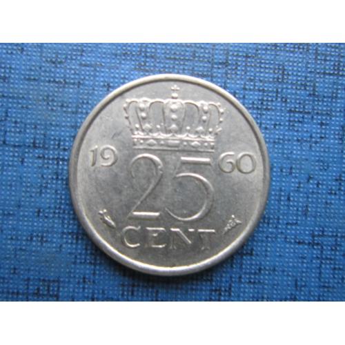 Монета 25 центов Нидерланды 1960