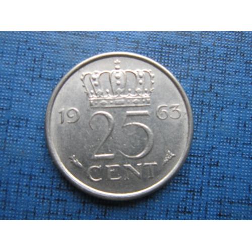 Монета 25 центов Нидерланды 1963