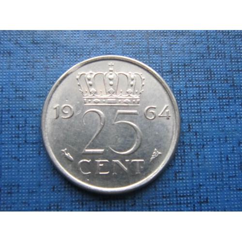 Монета 25 центов Нидерланды 1964