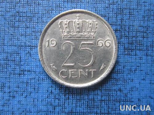 Монета 25 центов Нидерланды 1966
