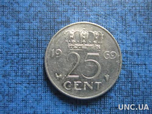 Монета 25 центов Нидерланды 1969
