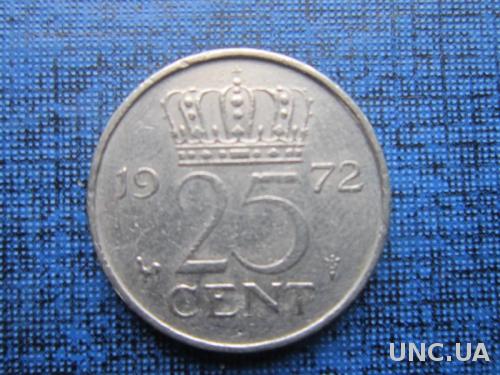 Монета 25 центов Нидерланды 1972
