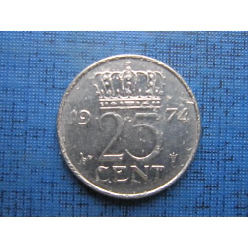 Монета 25 центов Нидерланды 1974
