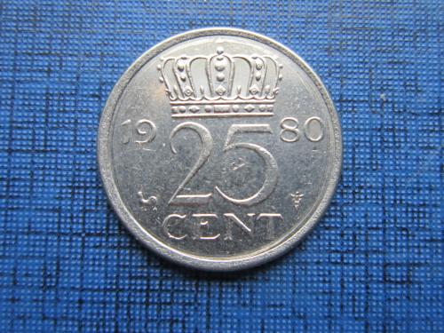 Монета 25 центов Нидерланды 1980