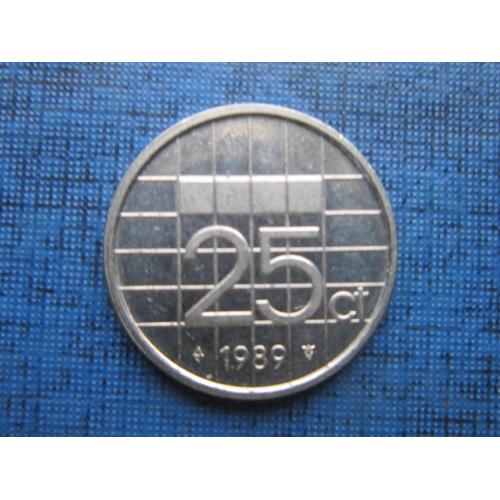 Монета 25 центов Нидерланды 1989