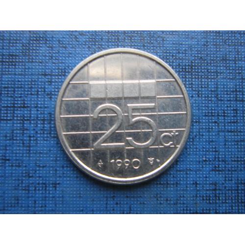 Монета 25 центов Нидерланды 1990