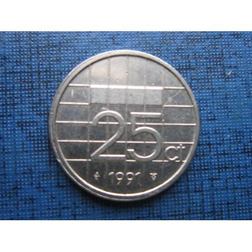 Монета 25 центов Нидерланды 1991