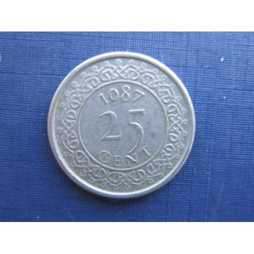 Монета 25 центов Суринам 1987