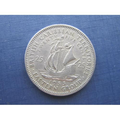 Монета 25 центов Восточно-Карибские Британские территории 1955 корабль парусник