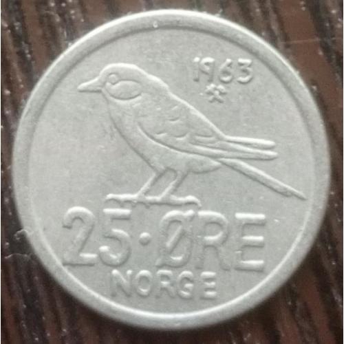 Монета 25 эре Норвегия 1963 фауна птица