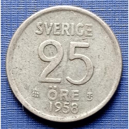 Монета 25 эре Швеция 1958 серебро