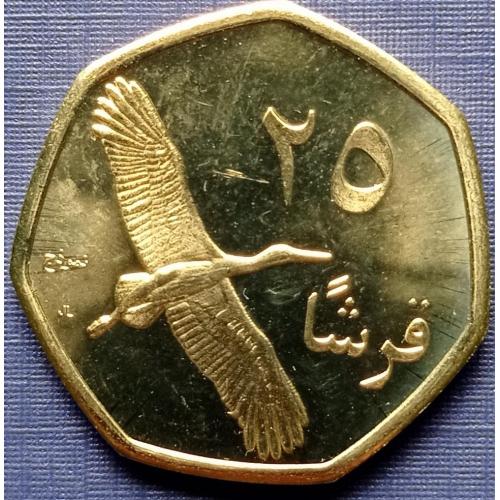 Монета 25 филс Палестина 2010 фауна птица журавль