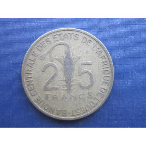 Монета 25 франков КФА 1970 Западная Африка фауна антилопа рыба