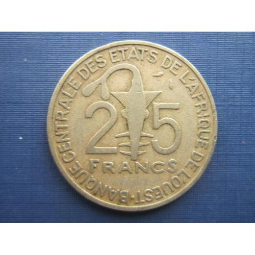 Монета 25 франков КФА 1975 Западная Африка фауна антилопа рыба