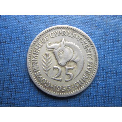 Монета 25 милс Кипр Британский 1955 фауна бык