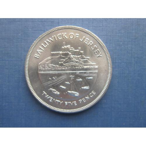 Монета 25 пенсов 1 крона Остров Мэн Великобритания 1977 25 лет правления корабли лодки яхты