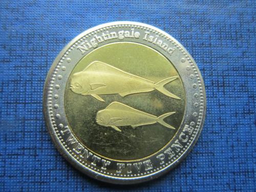 Монета 25 пенсов Тристан-да-Кунья Остров Найтингел 2011 фауна рыба золотая макрель состояние