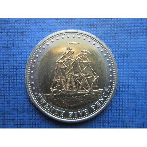 Монета 25 пенсов Тристан-да-Кунья Остров Столтенхоф Британский 2008 корабль парусник