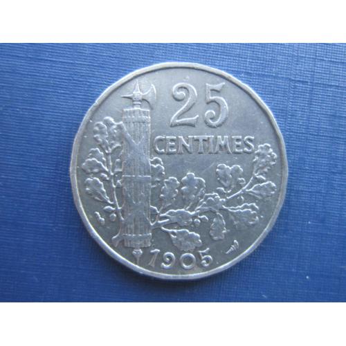 Монета 25 сантимов Франция 1905