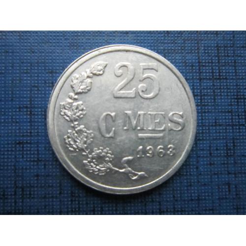 Монета 25 сантимов Люксембург 1963