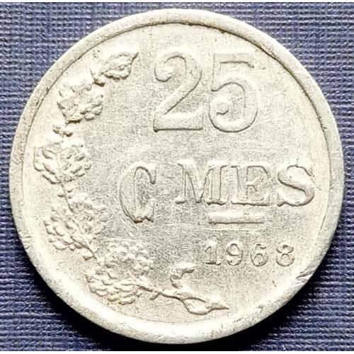 Монета 25 сантимов Люксембург 1968