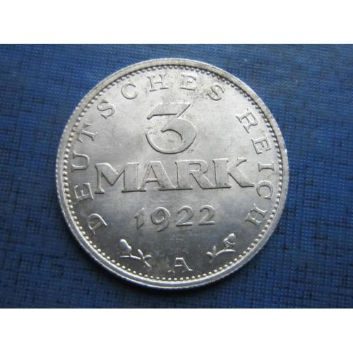 Монета 3 марки Германия 1922 А