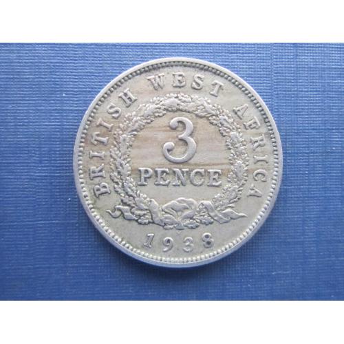 Монета 3 пенса Британская Западная Африка 1938 никель