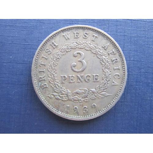 Монета 3 пенса Британская Западная Африка 1939