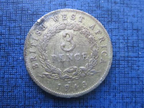 Монета 3 пенса Британская Западная Африка 1943 реверс покрыт лаком