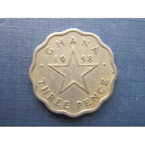 Монета 3 пенса Гана 1958