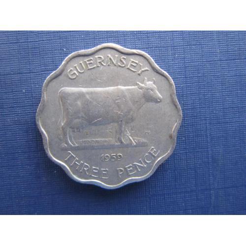Монета 3 пенса Гернси Великобритания 1959 фауна корова потолще