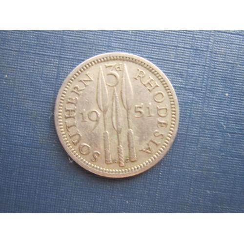 Монета 3 пенса Южная Родезия Британская 1951