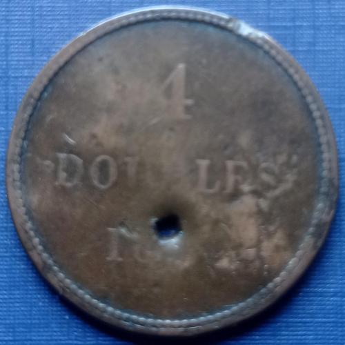 Монета 4 дабла Гернси Великобритания 18-- как есть с дыркой